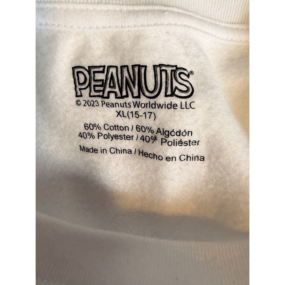 PEANUTS Snoopy Boys XL (15-17) White Graphic Crewneck Sweatshirt Cotton Blend - Picture 3 of 3